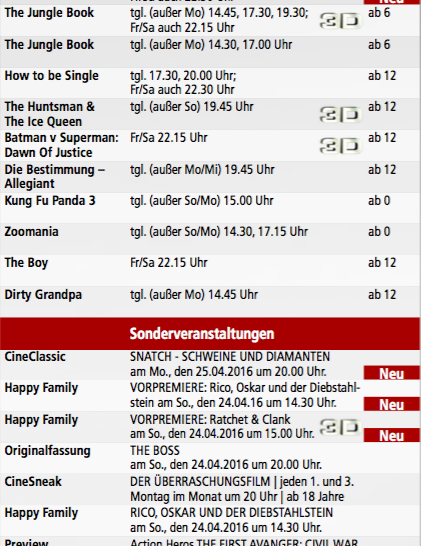 CineStar-Filmprogramm vom 21. bis 27. April. Foto: Privat