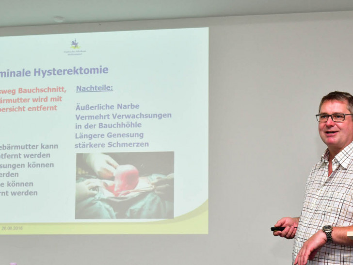 Matthias Buhles, Chefarzt der Klinik für Gynäkologie und Geburtshilfe, ging in seinem Vortrag unter anderem auf die verschiedenen Ursachen für eine Gebärmutterentfernung und die entsprechenden Operationsmöglichkeiten ein. Foto: Städtisches Klinikum Wolfenbüttel