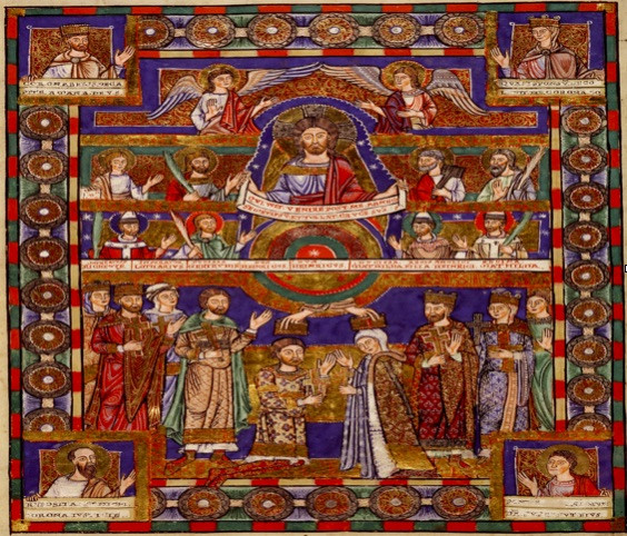 Das Bild zeigt die Krönung Heinrichs des Löwen und seiner Gemahlin Mathilde durch Christus. Foto: HAB