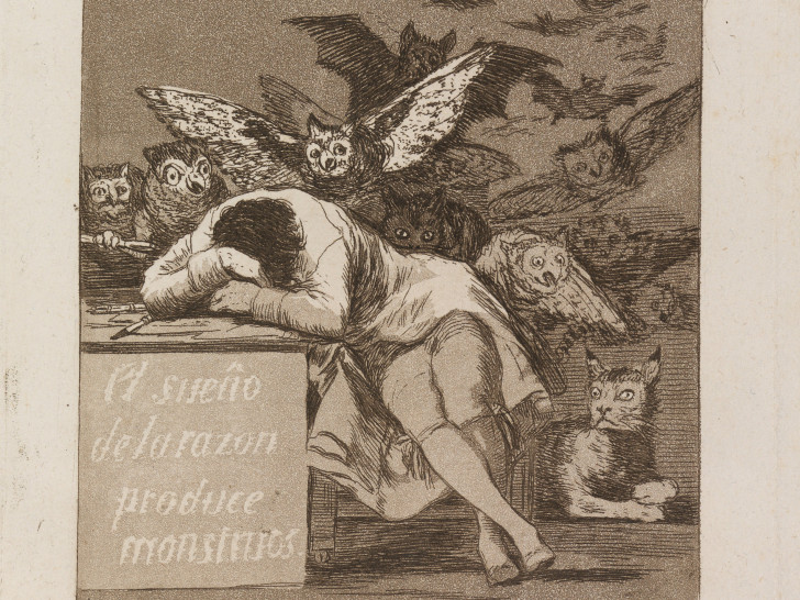 Los Caprichos, Nr. 43, El sueño de la razon produce monstrous (Der Schlaf der Vernunft gebiert Ungeheuer), 1797 -1798, Radierung. Foto: C. Cordes, Herzog Anton Ulrich-Museum