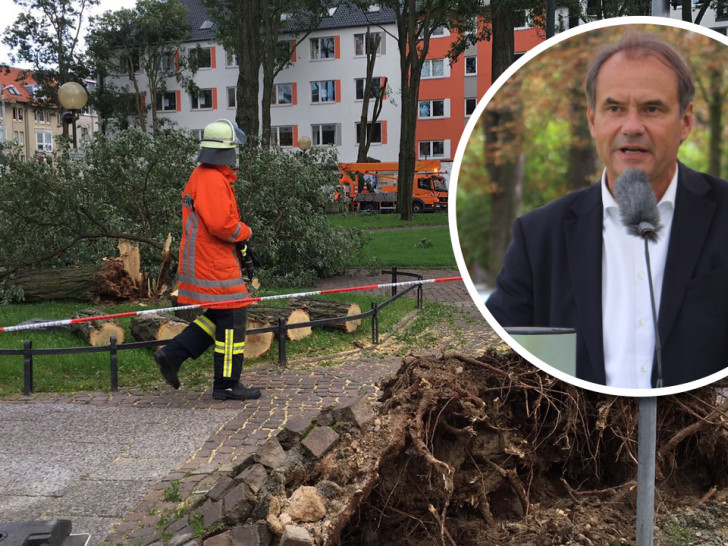 Oberbürgermeister Ulrich Markurth dankt den Helfern für den Einsatz während des Sturms. Foto: Aktuell24(BM)/Anke Donner 