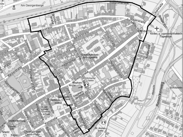 Der Geltungsbereich des Sanierungsgebietes „Altstadt-Östlicher teil". Karte: Stadt Goslar