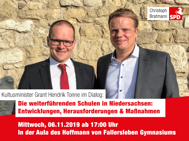 Kultusminister Grant Hendrik Tonne und Christoph Bratmann laden zum Gespräch. Foto: SPD