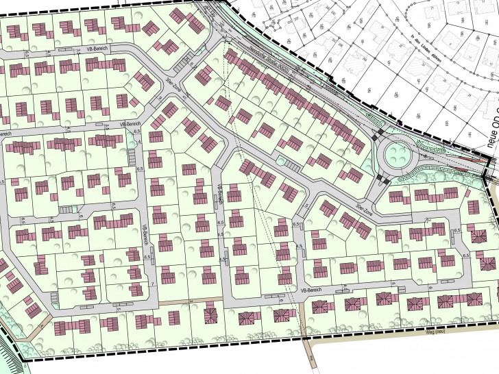 Bebauungsvorschlag des Baugebietes "Über dem Okertal" mit dem geplanten Kreisverkehr in der Neindorfer Straße. Foto: Stadt Wolfenbüttel