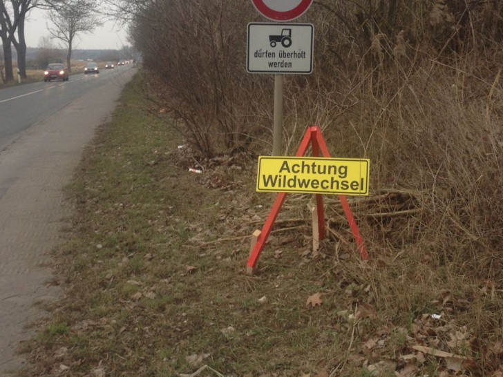 Diese hölzernen Dreibeine sollen Autofahrer vor Wildwechsel warnen. Foto: Polizei Wolfsburg