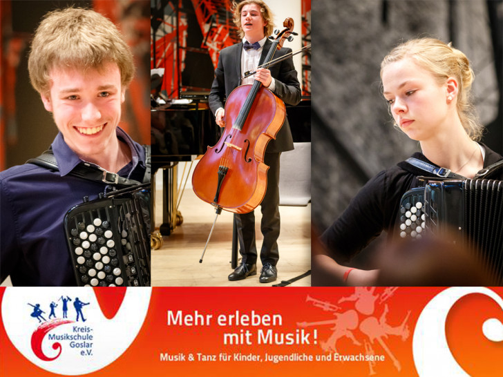 Nick Weiler (16 Jahre), Julian Holz (14 Jahre), Eva Debbeler (14 Jahre). Fotos: Kreismusikschule Goslar 