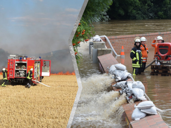 Juli 2018 und 2017, gegenteiliger könnte das Bild kaum aussehen. Fotos: regionalHeute.de/aktuell24/THW sowie die diversen Feuerwehren der Region