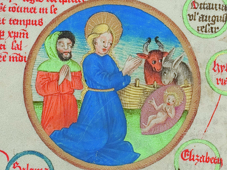 Genealogie Christi von Johannes de Utino. Ausschnitt mit der Geburt Christi, 2. Hälfte 15. Jahrhundert. Foto: HAB