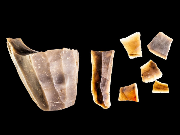 Zirka 7.500 Jahre alte Feuersteinartefakte vom Fundplatz Gifhorn-Wittkopsberg.