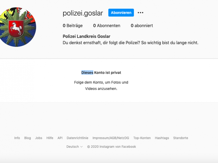 Die Polizei Goslar warnt in einer Pressemitteilung vor gefälschten Social Media Accounts wie diesem hier.