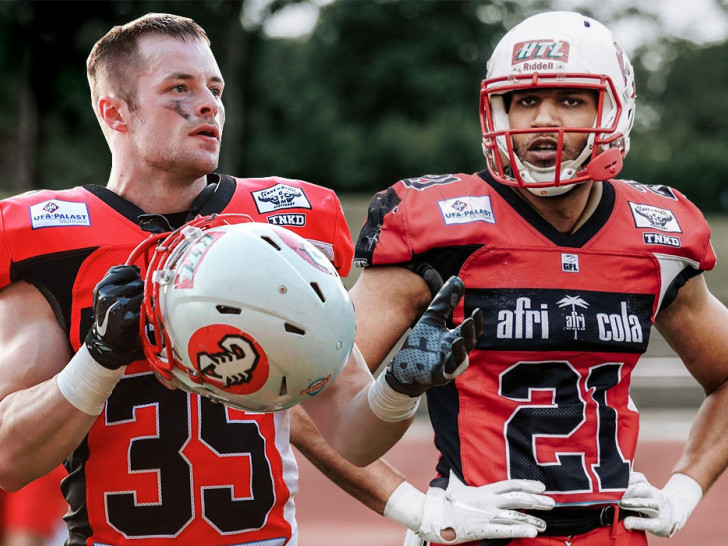 Passverteidiger Eiko Döhnel (li.) und Wide Receiver Malcom Abimbola gehören ab 2020 zum Team der Lions. 