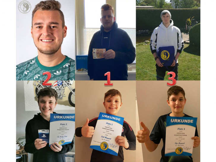 Die Platzierungen, oben Erwachsene (vlnr.): Kenneth Hoffmann (Platz 2), Marvin Franke (Platz 1), Niklas Mücke (Platz 3). Unten Jugendliche: Jan Harley Dörge (Platz 2) Carlo Marquardt (Platz 1), Stipo Marquardt (Platz 3).