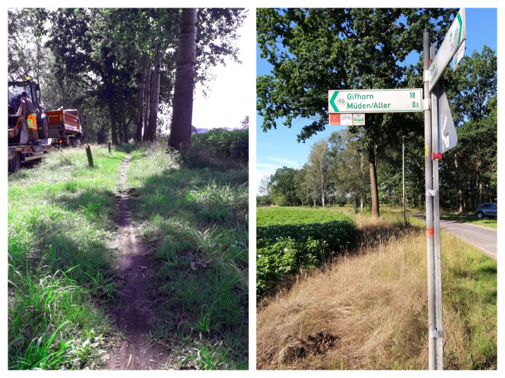 Linkes Bild: Ein Teilstück der touristischen Radwege vor der Instandsetzung./ Rechtes Bild: Der Flahnweg in Flettmar Richtung Müden ist Teil der touristischen Radwege.