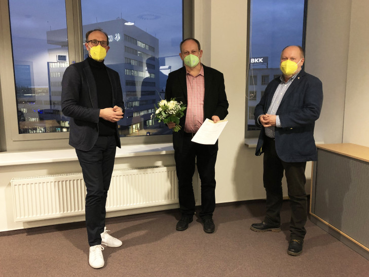 v. l. WMG-Geschäftsführer Jens Hofschröer, Otto Saucke und André-Georg Schlichting freuen sich über die Fördermittelzusage für Fallersleben.