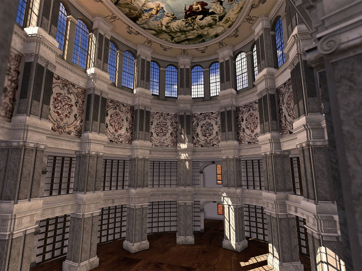 Der Lesesaal der fürstlichen Bibliothek um 1714, Rekonstruktion, AG Gebautes Erbe 3D, Museum Wolfenbüttel.