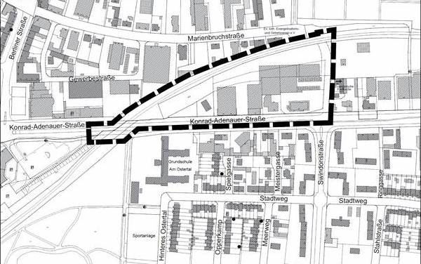 Betroffen ist der Bereich innerhalb der gestrichelten Linie.