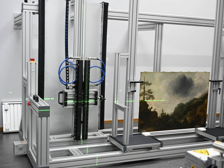 Laserjustierung auf Gemäldemaß: Gemälde „Schwedische Gebirgslandschaft“ von Allart von Everdingen, 1647.