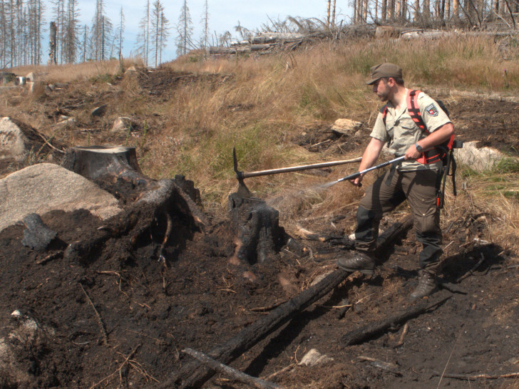 Während einer Brandwache hat Nationalpark-Revierleiter Lukas Wachsmann das Wiederaufflammen eines Feuers im Ostharz verhindert.