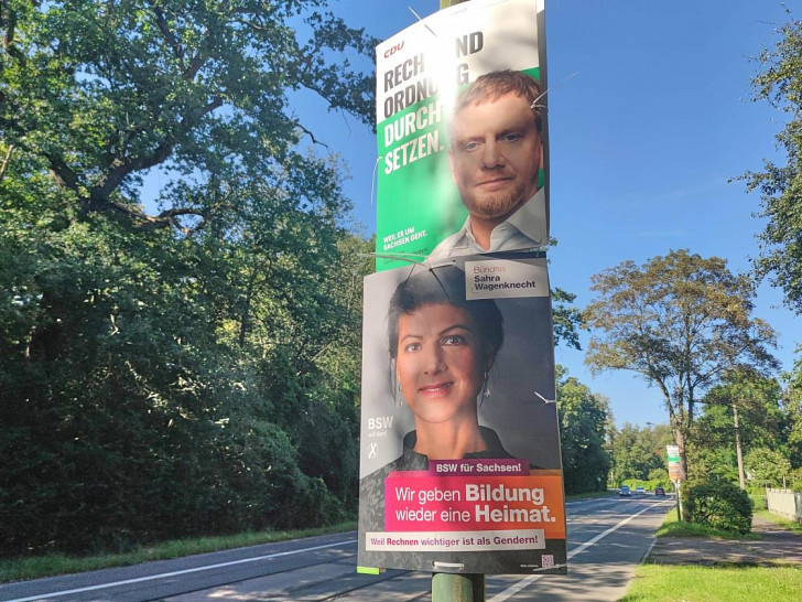 Wahlplakate von CDU und BSW zur Landtagswahl in Sachsen (Archiv)