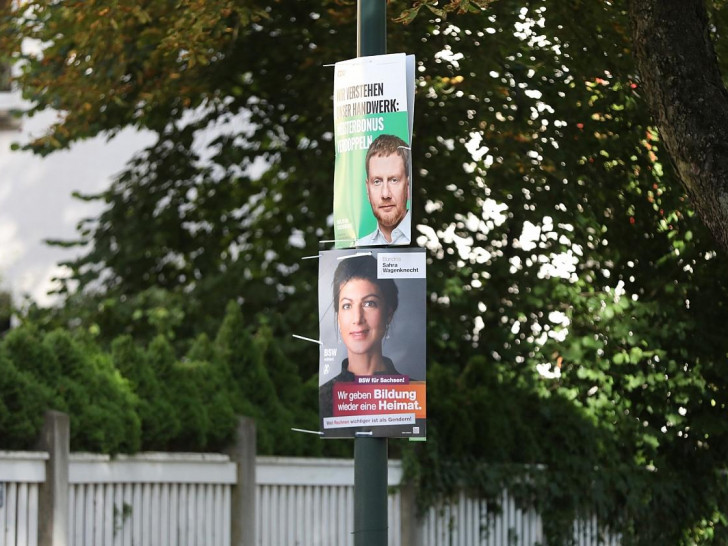 Wahlplakate von CDU und BSW zur Landtagswahl in Sachsen (Archiv)