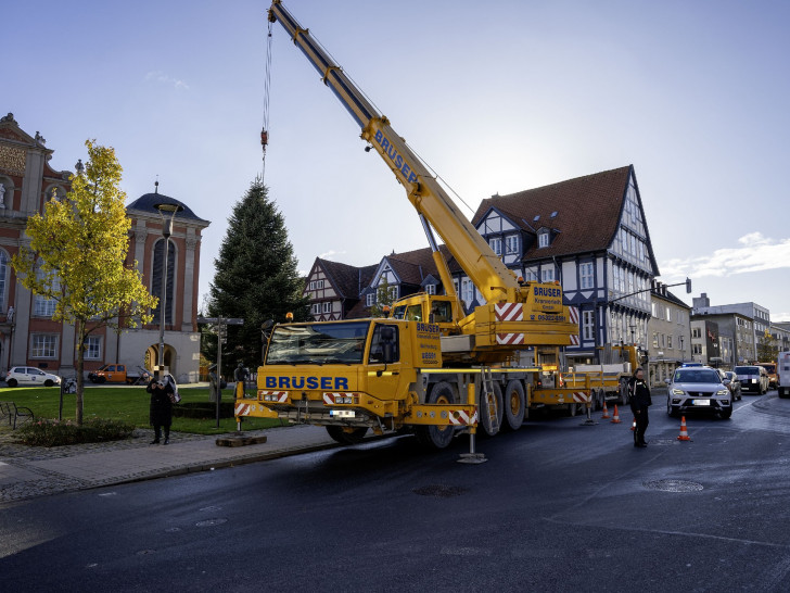 Am heutigen Montag wurde die Weihnachtstanne vor der Trinitatiskirche aufgestellt. 