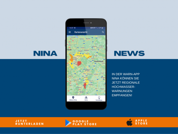 In der Warn-App NINA können jetzt regionale Hochwasser-Warnungen empfangen werden.