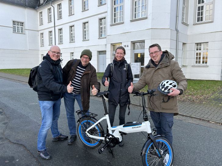 Martin Silberborth, Harzer E-Bike, Thomas Sturm, ERA Goslar, Sophie Teigeler, TU Braunschweig und Fabian Degen, Wirtschaftsförderung Kreis Helmstedt (v. li.). 