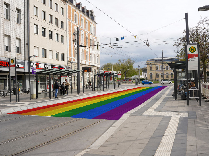 Der Regenbogenzebrastreifen in Braunschweig. (Foto/Visualisierung)