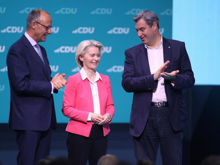 Friedrich Merz, Ursula von der Leyen und Markus Söder am 08.05.2024