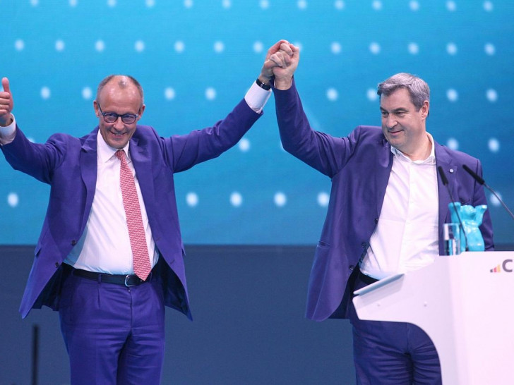 Friedrich Merz und Markus Söder beim Parteitag im Mai 2024
