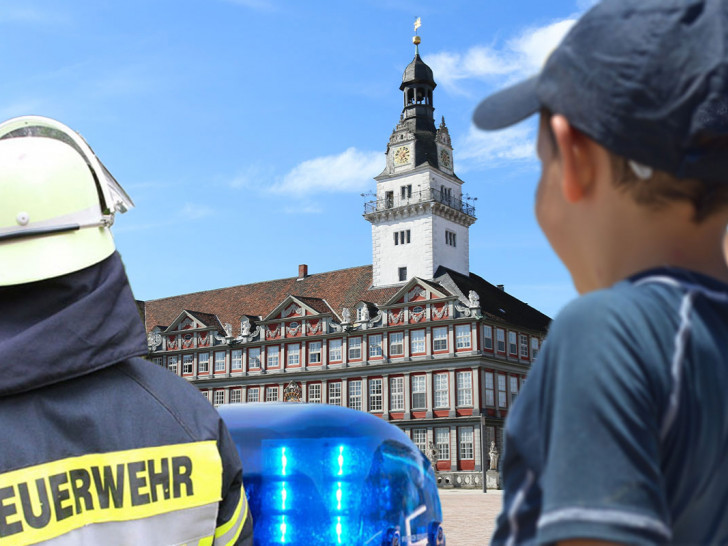 Die Feuerwehr lädt zur Blaulichtmeile auf den Schloßplatz. (Montage)