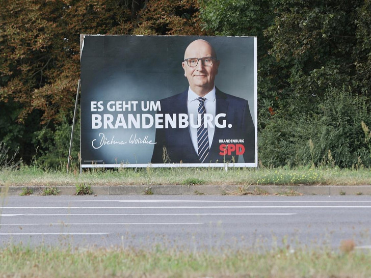 SPD-Wahlplakat mit Dietmar Woidke zur Landtagswahl in Brandenburg am 18.08.2024