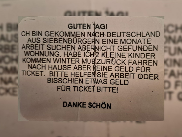 Mit einem solchen Zettel bettelten die Betrüger um Geld.