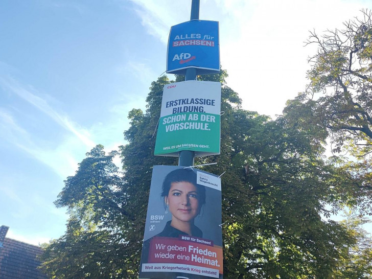 Wahlplakate von AfD, CDU und BSW zur Landtagswahl in Sachsen (Archiv)