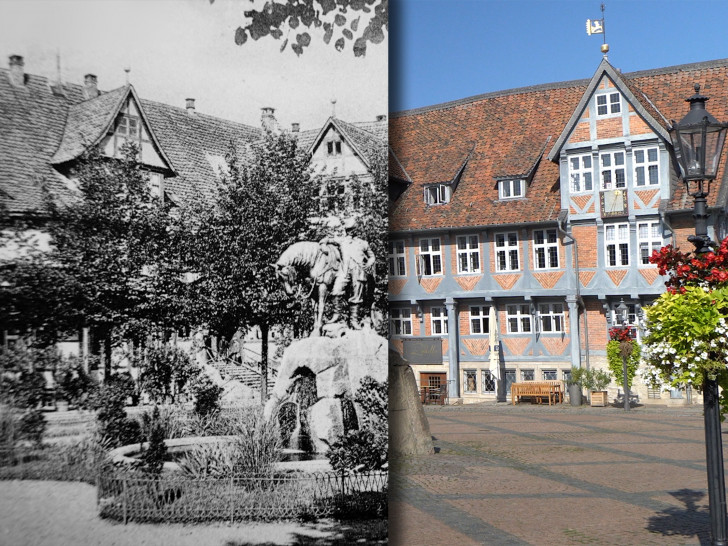 Der Stadtmarkt Wolfenbüttel im Jahr 1907 und heute im Vergleich. Viel hat sich verändert.