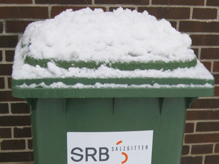 Eine Biotonne des SRB im Winter. Ob sie wohl richtig befüllt ist?