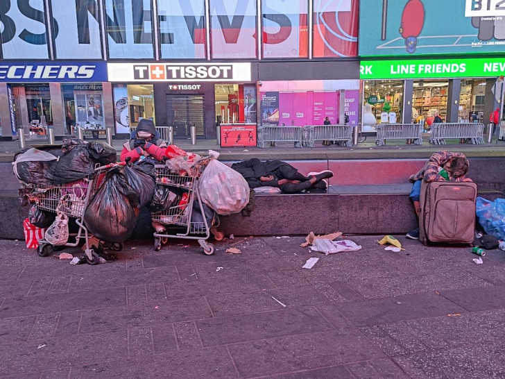 Obdachlose in den USA am Times Square