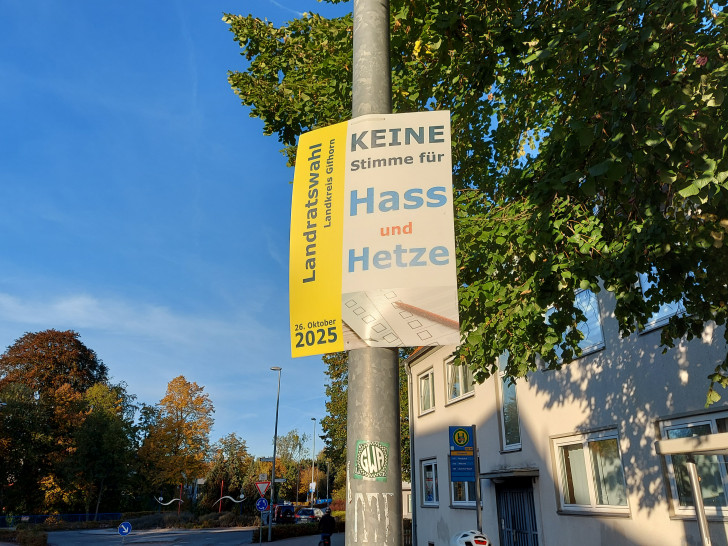 Der Landkreis Gifhorn distanziert sich von diesen Plakaten, die unter anderem an der Konrad-Adenauer-Straße in Gifhorn hängen. 