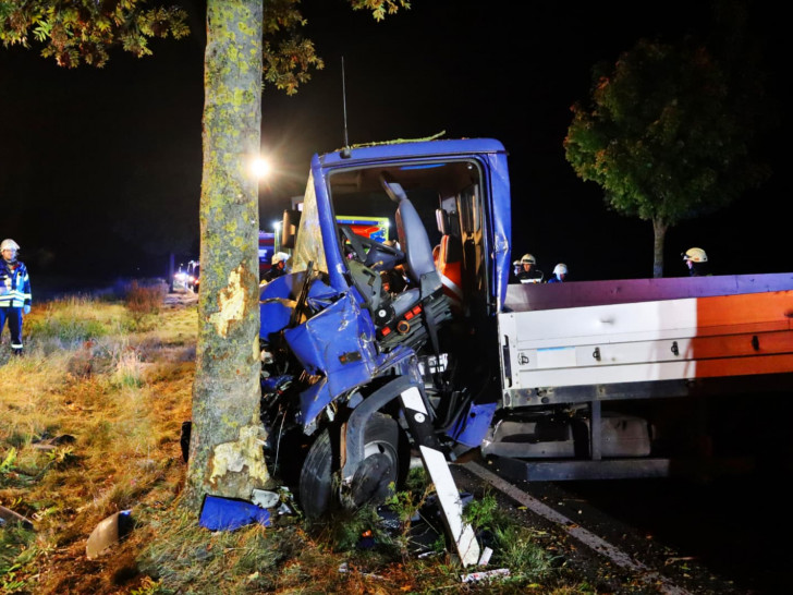 Der Fahrer musste aus diesem Kleinlaster befreit werden.