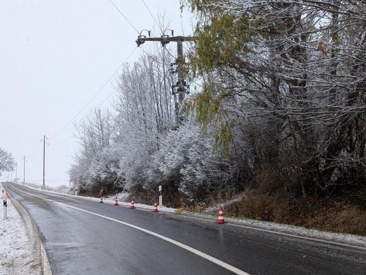 Durch die starke Schneelast war ein Baum auf eine Oberleitung gesunken.