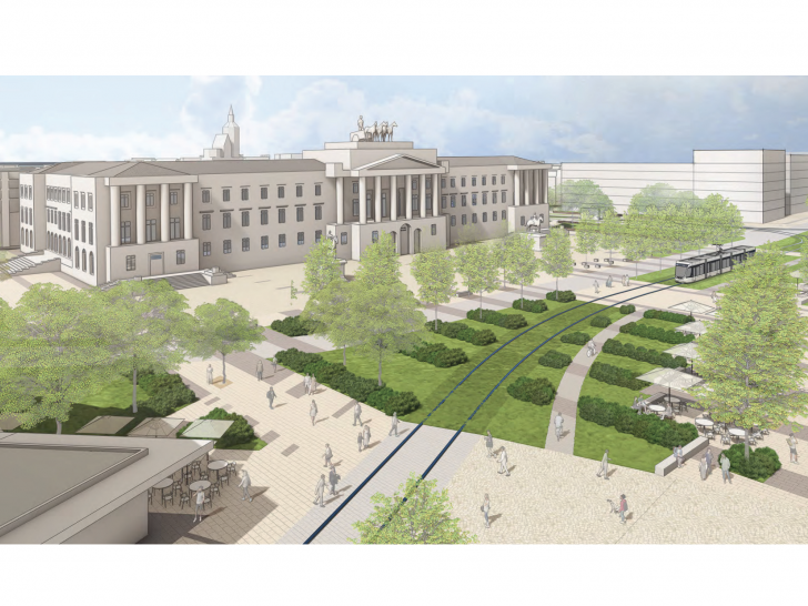 Das Büro Albert Speer + Partner, Frankfurt mit eigener Abteilung Landschaftsarchitektur bündelt die Nord-Süd Fahrspuren des Bohlwegs auf der Ostseite. Im Bereich der Georg-Eckert-Straße werden alle Fahrspuren auf die Nordseite der Stadtbahntrasse verlagert. Die Flächengewinne auf der Westseite des Bohlweg schaffen dort Räume für den Fuß- und Radverkehr.