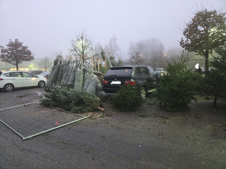 Ein Autofahrer war am Samstagmorgen mit seinem Fahrzeug in einen Weihnachtsbaum-Verkaufsstand gefahren.