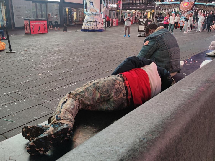 Obdachlose in den USA am Times Square