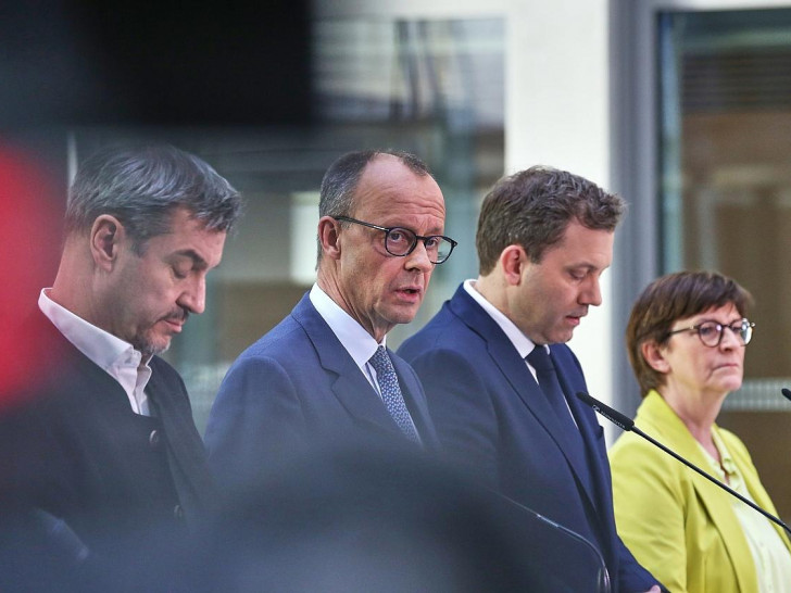 Markus Söder, Friedrich Merz, Lars Klingbeil, Saskia Esken am 08.03.2025