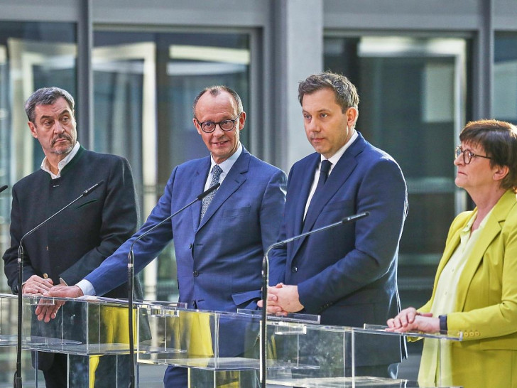 Markus Söder, Friedrich Merz, Lars Klingbeil, Saskia Esken am 08.03.2025