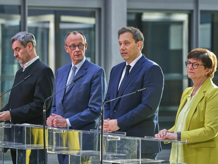 Markus Söder, Friedrich Merz, Lars Klingbeil, Saskia Esken am 08.03.2025