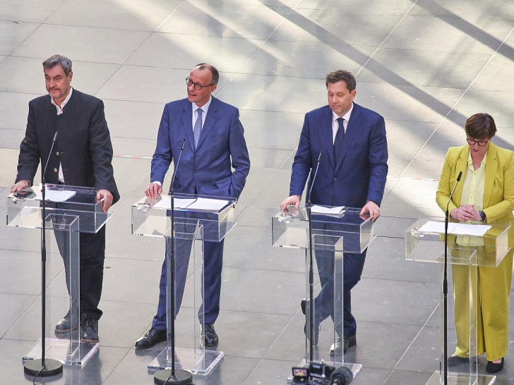 Markus Söder, Friedrich Merz, Lars Klingbeil, Saskia Esken am 08.03.2025