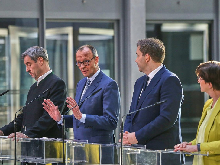 Markus Söder, Friedrich Merz, Lars Klingbeil, Saskia Esken am 08.03.2025