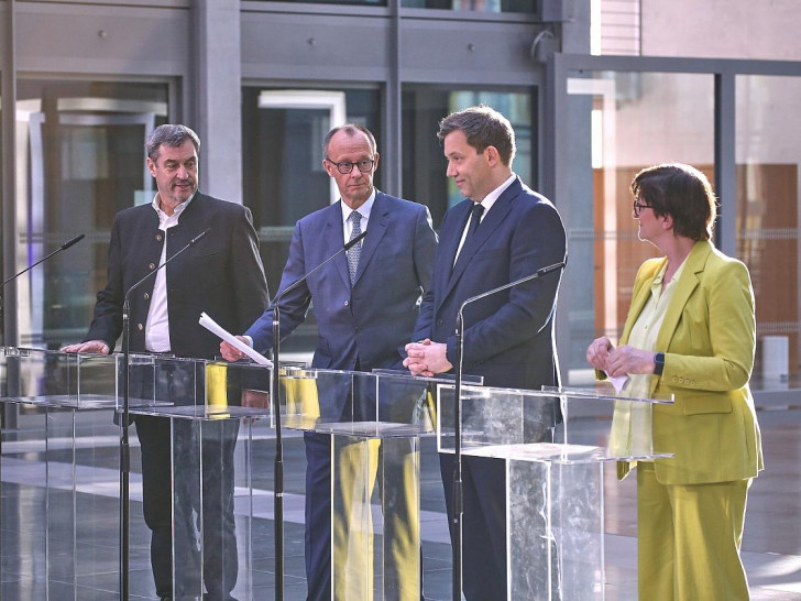 Markus Söder, Friedrich Merz, Lars Klingbeil, Saskia Esken am 08.03.2025