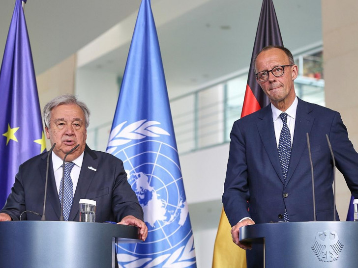 Antònio Guterres und Friedrich Merz am 14.05.2025